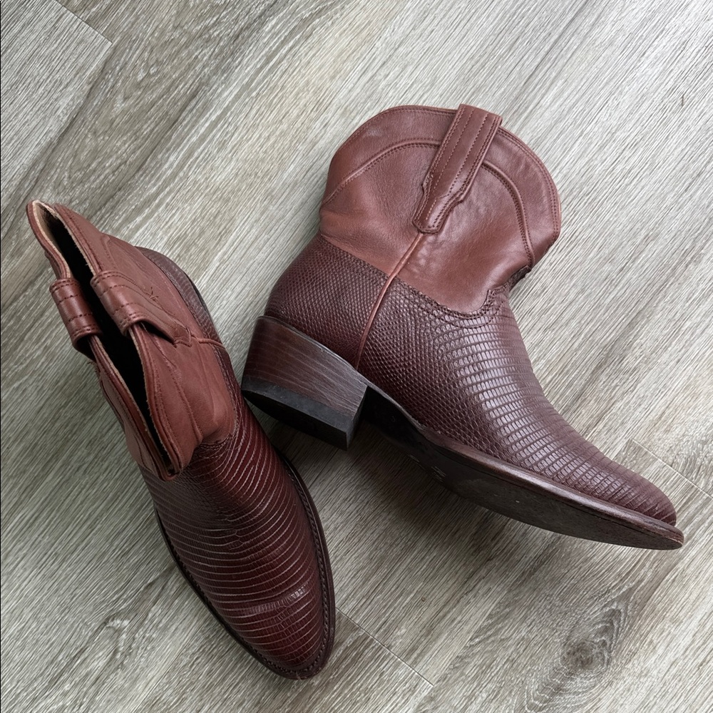 Tecovas Chestnut Lizard-Texture Leather Western Boots